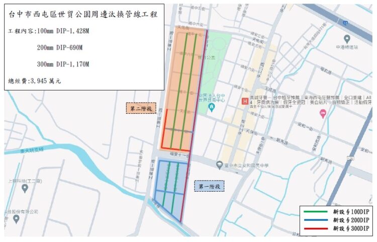 改善民生用水-中市府攜手自來水公司啟動世貿公園周邊汰管