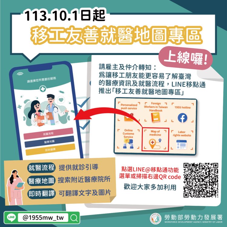 「友善移工就醫地圖」專區貼心便利-中市勞工局鼓勵市民、移工善加運用