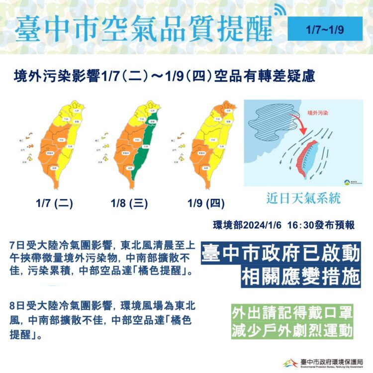 1/6晚間起空品開始轉差-中市府已啟動應變-籲民眾做好自我防護