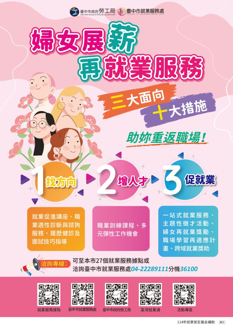 婦女節快樂！中市勞工局推動「婦女展薪再就業計畫」助女性重返職場